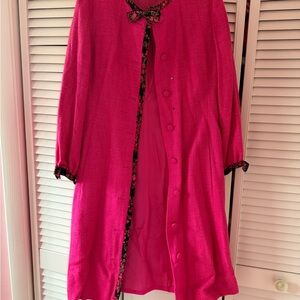 Vintage Pink Women's Tweed Jacket with Floral Trim